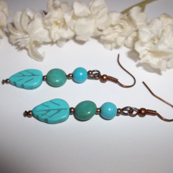 Dangle Beaded Earrings Turquoise Blue Green Copper Boho Bohemian Jewelry D355 - Picture 4 of 6